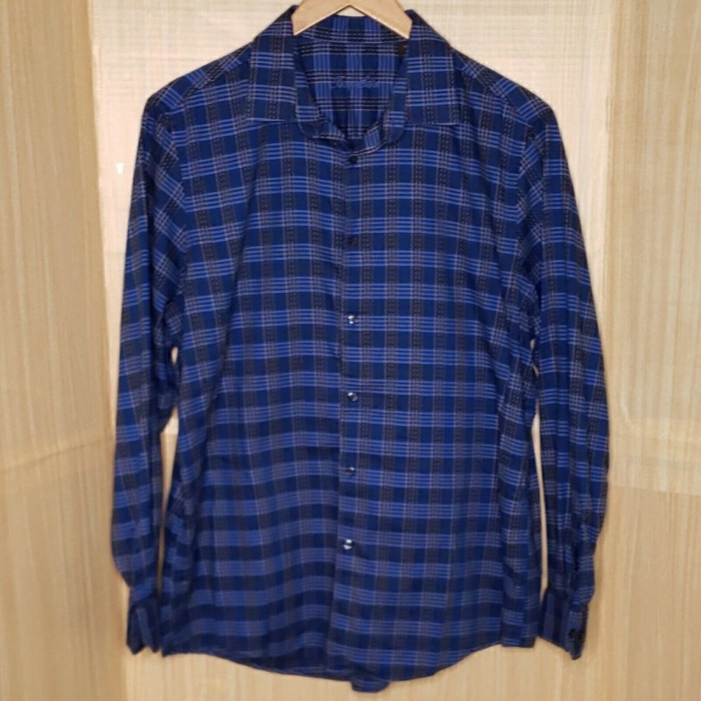 Tasso Elba Blue Textured Long Sleeve Button Down